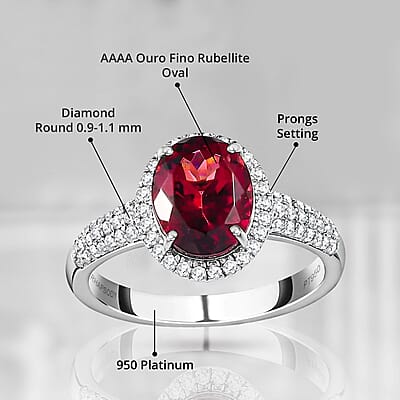 Rhapsody AAAA Ouro Fino Rubellite and E-F VS2 Diamond 2.50 ctw Halo Ring in 950 Platinum (Size 10.0) 5.70 Grams