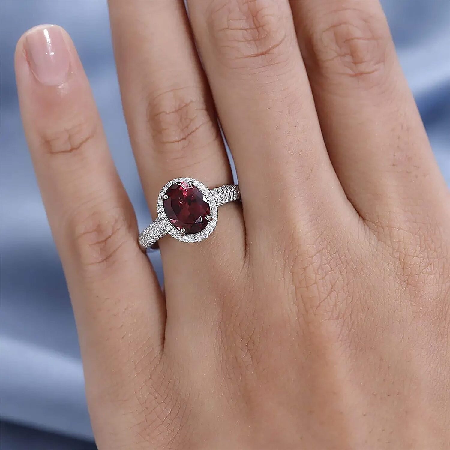 Rhapsody AAAA Ouro Fino Rubellite and E-F VS2 Diamond 2.50 ctw Halo Ring in 950 Platinum (Size 10.0) 5.70 Grams