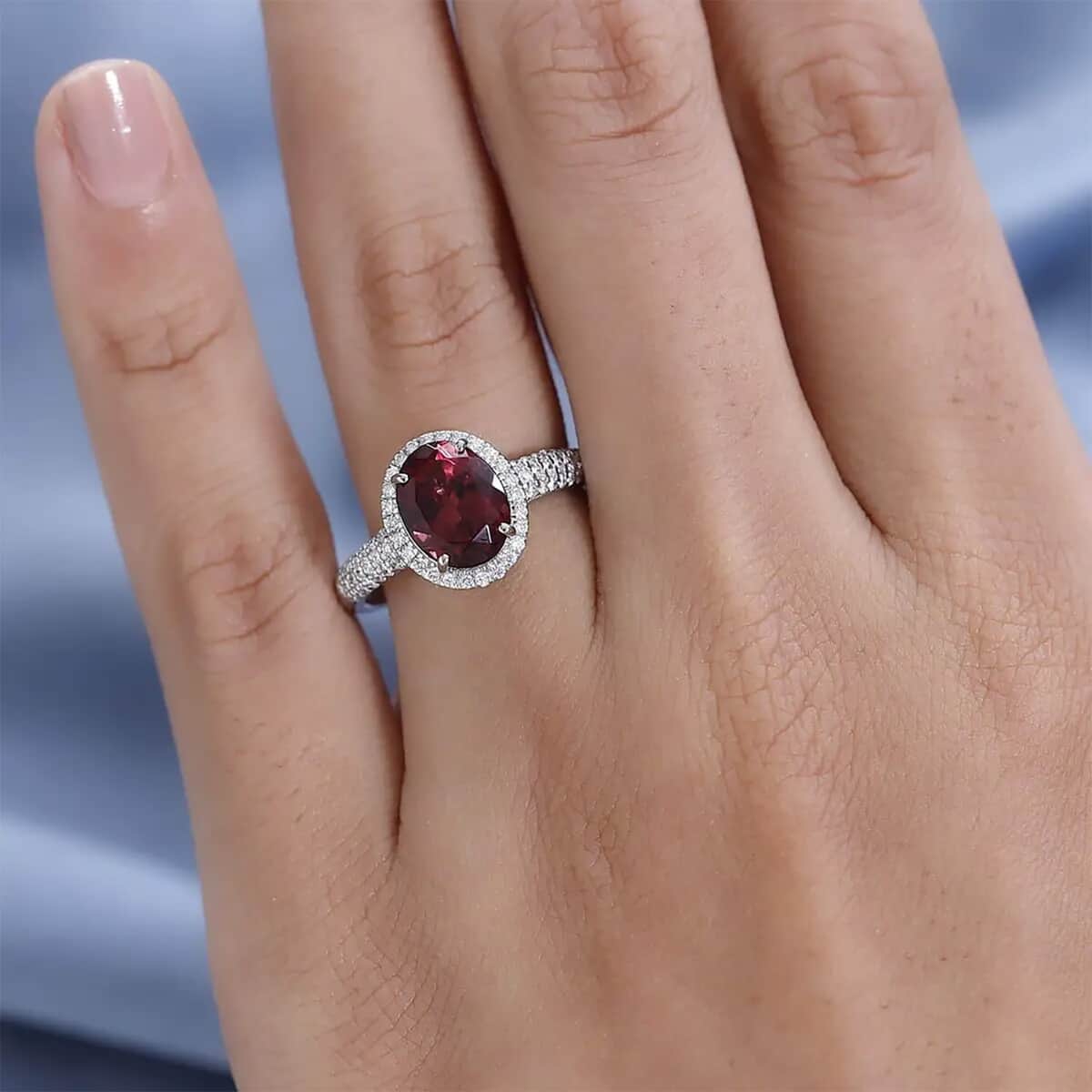 Rhapsody 950 Platinum AAAA Ouro Fino Rubellite, Diamond (E-F, VS2) (0.35 cts) Halo Ring (Size 10.0) (6.50 g) 2.35 ctw image number 7