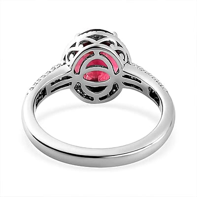 Rhapsody AAAA Ouro Fino Rubellite and E-F VS2 Diamond 2.50 ctw Halo Ring in 950 Platinum (Size 10.0) 5.70 Grams