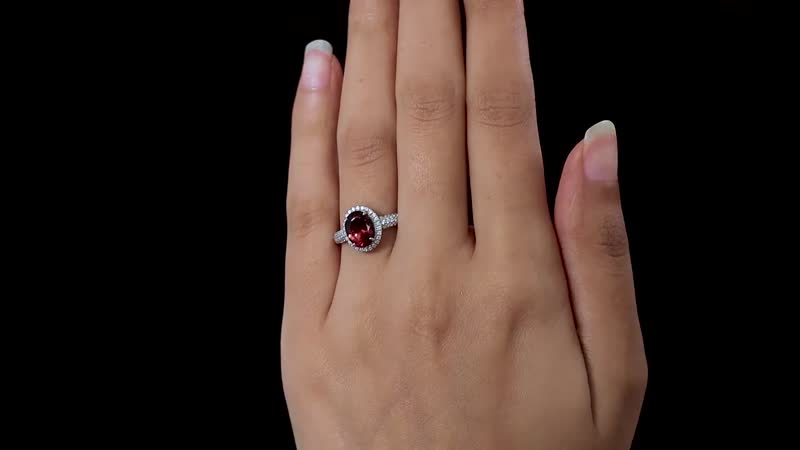 Rhapsody 950 Platinum AAAA Ouro Fino Rubellite, Diamond (E-F, VS2) (0.35 cts) Halo Ring (Size 10.0) (6.50 g) 2.35 ctw
