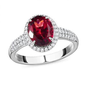 Rhapsody AAAA Ouro Fino Rubellite and E-F VS2 Diamond 2.35 ctw Halo Ring in 950 Platinum (Size 8.0) 6.50 Grams