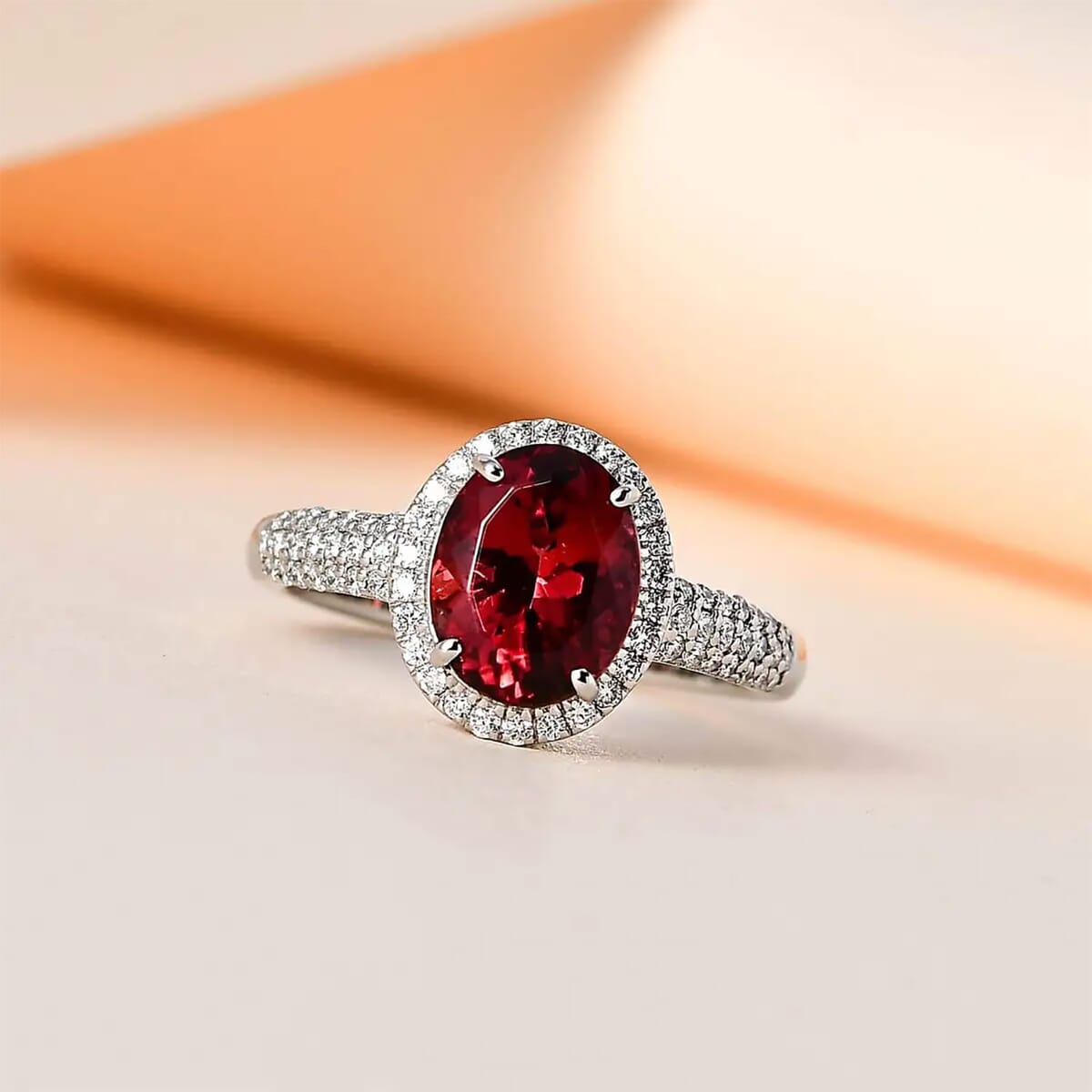 Rhapsody AAAA Ouro Fino Rubellite and E-F VS2 Diamond 2.35 ctw Halo Ring in 950 Platinum (Size 9.0) 6.50 Grams image number 1