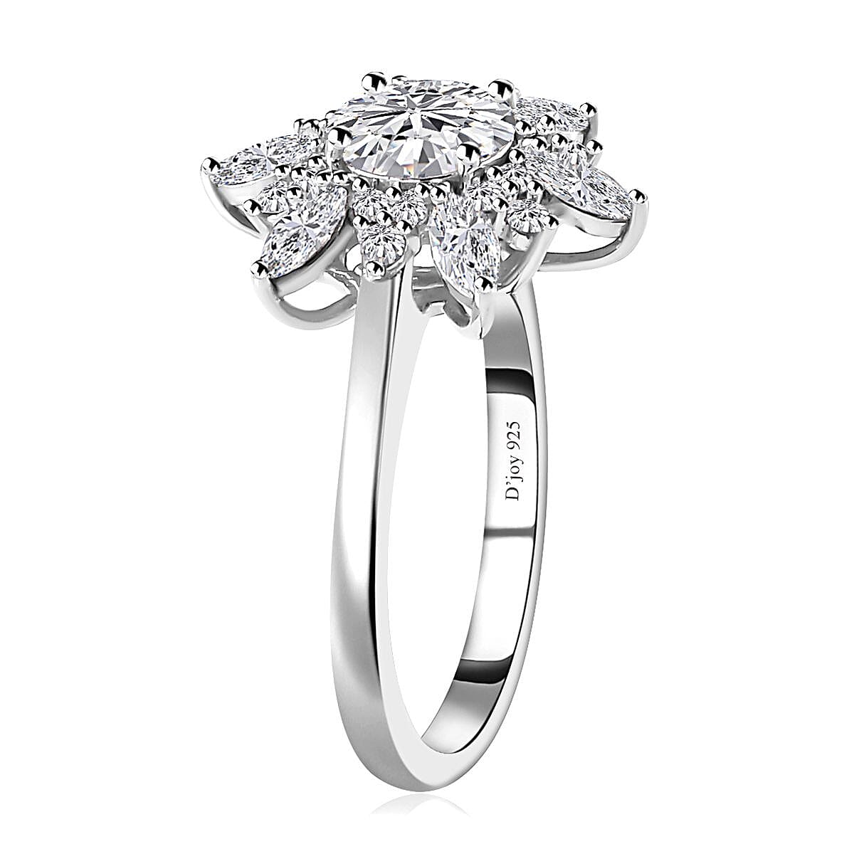 Moissanite Floral Ring in Platinum Over Sterling Silver (Size 6.0) 1.50 ctw