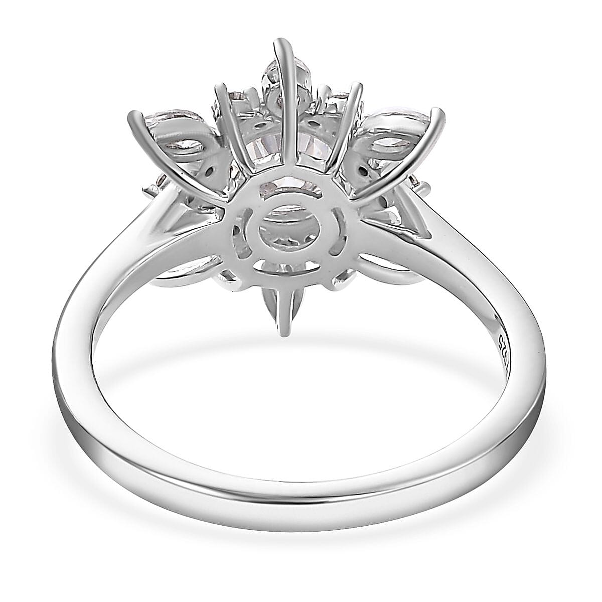 Moissanite Floral Ring in Platinum Over Sterling Silver (Size 6.0) 1.50 ctw