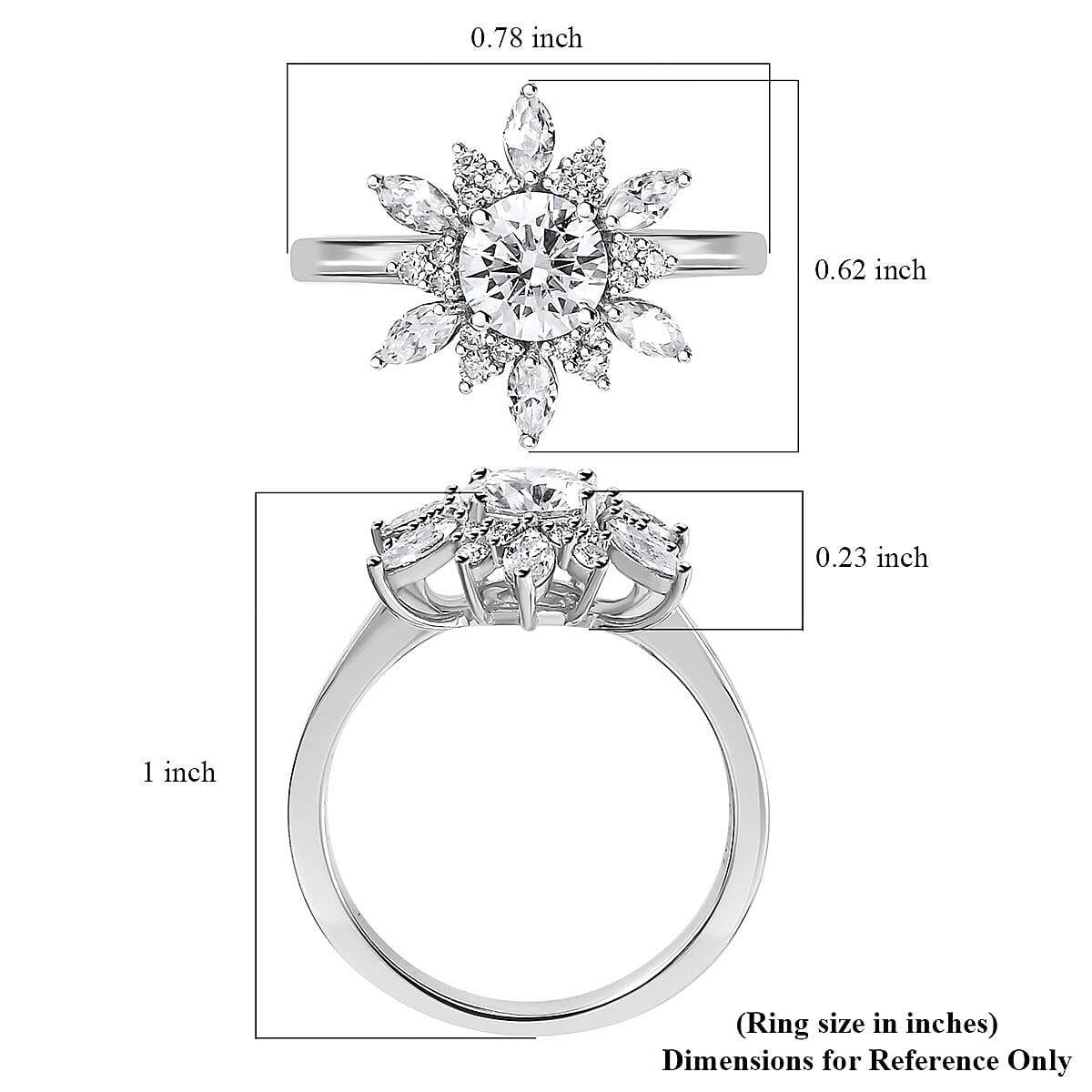Moissanite Floral Ring in Platinum Over Sterling Silver (Size 6.0) 1.50 ctw