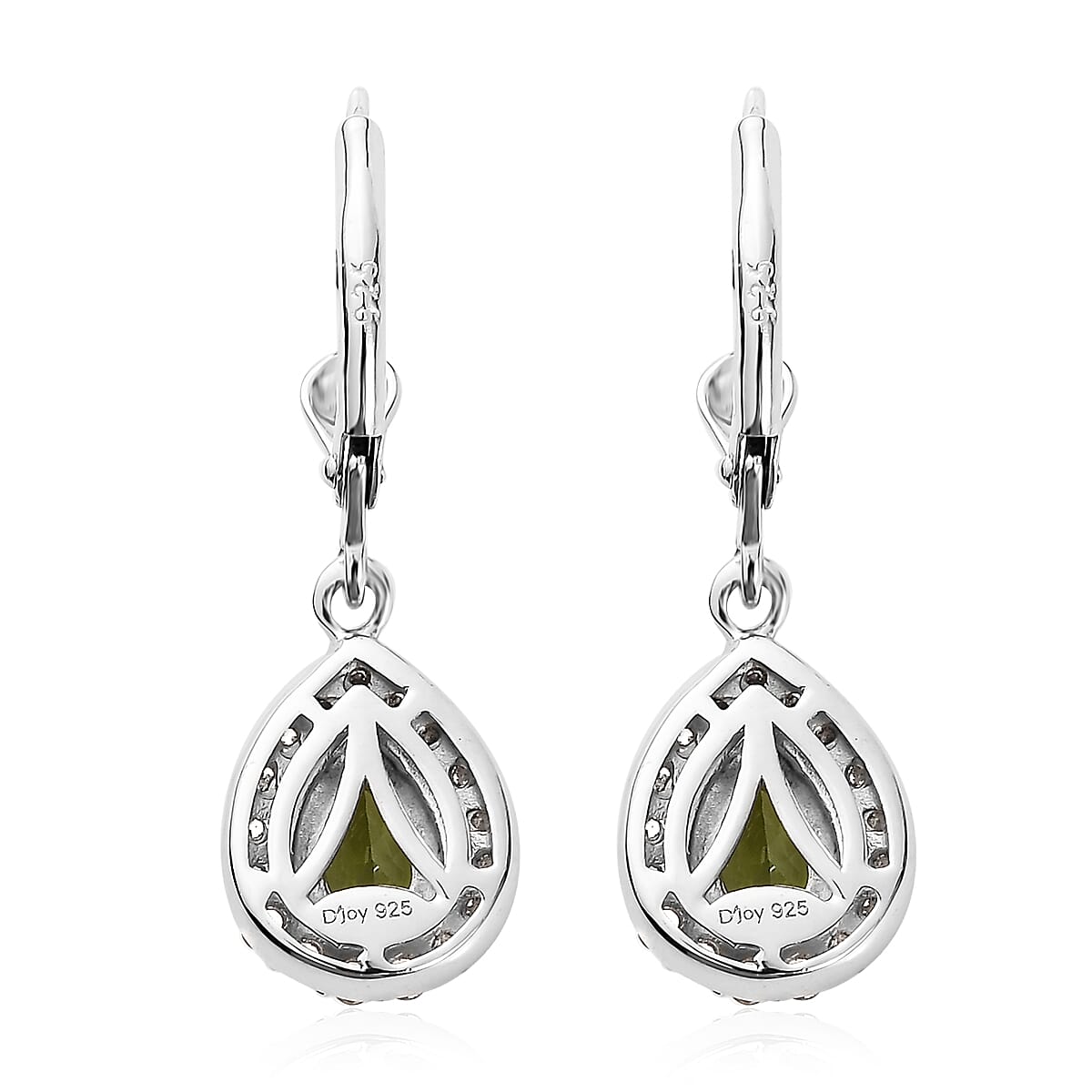 D'Joy Premium Natural Calabar Green Tourmaline and White Zircon Lever Back Earrings in Platinum Over Sterling Silver 1.50 ctw