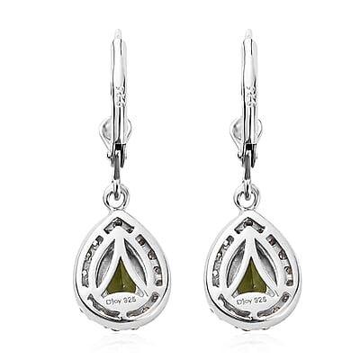 D'Joy Premium Natural Calabar Green Tourmaline and White Zircon Lever Back Earrings in Platinum Over Sterling Silver 1.50 ctw
