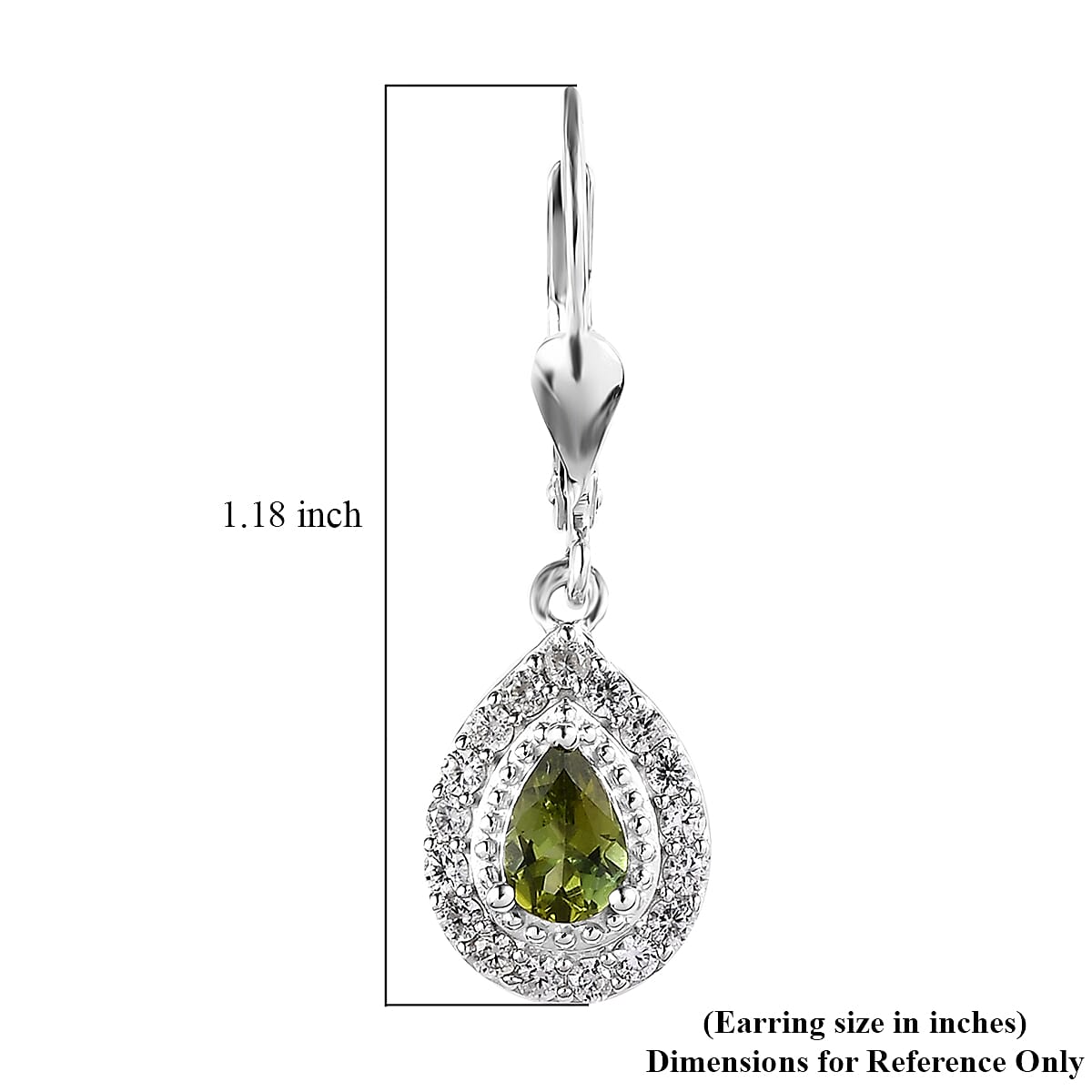 D'Joy Premium Natural Calabar Green Tourmaline and White Zircon Lever Back Earrings in Platinum Over Sterling Silver 1.50 ctw