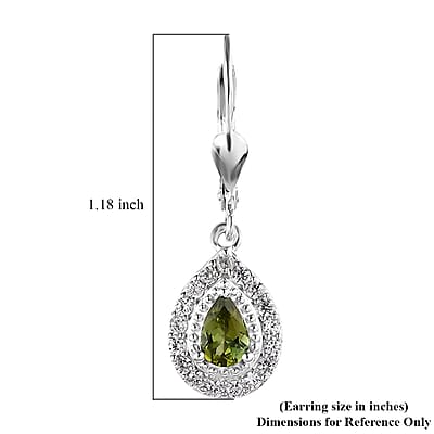 D'Joy Premium Natural Calabar Green Tourmaline and White Zircon Lever Back Earrings in Platinum Over Sterling Silver 1.50 ctw