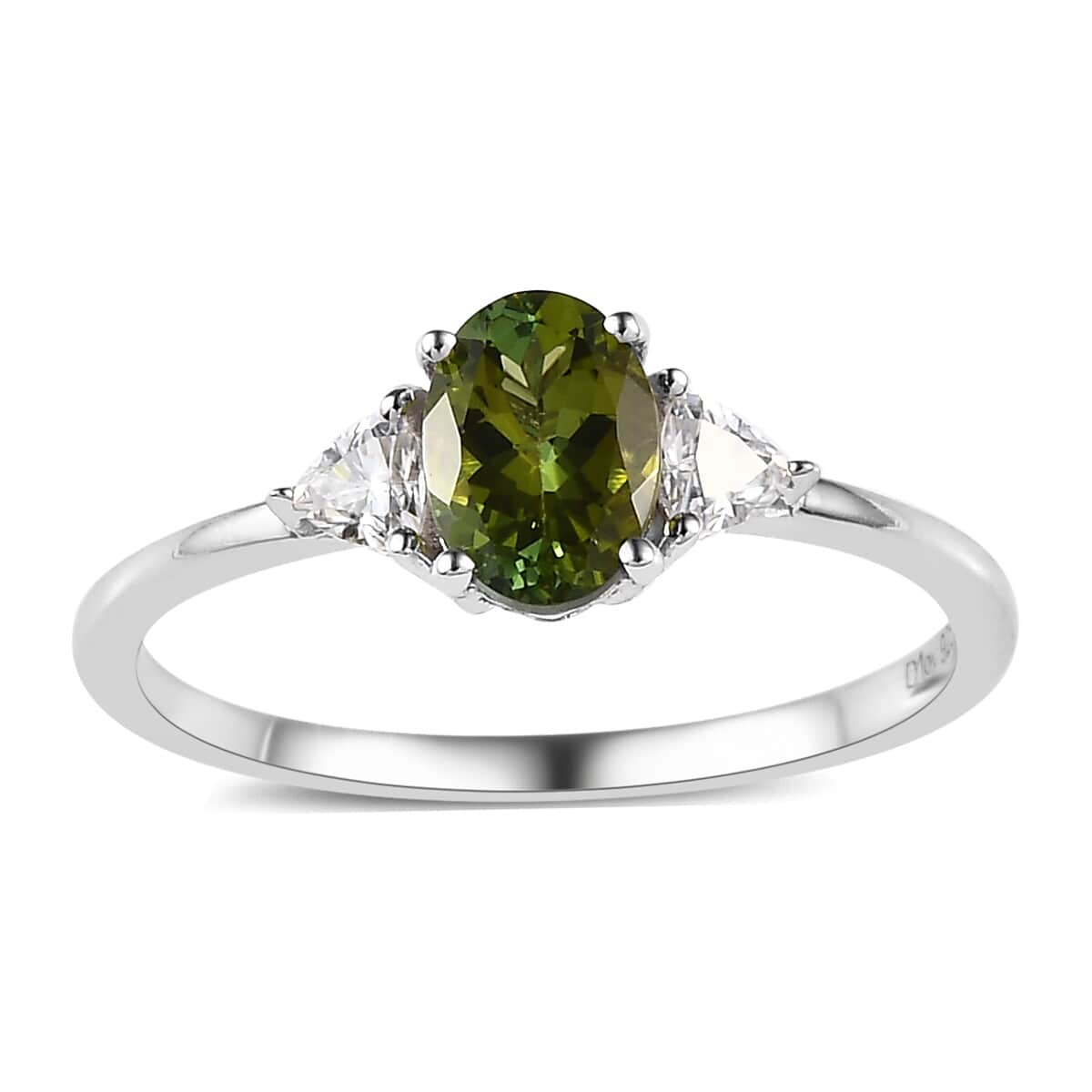 Premium Calabar Tourmaline and Moissanite Ring in Platinum Over Sterling Silver (Size 10.0) 1.00 ctw (Del. in 3-5 Days) image number 0