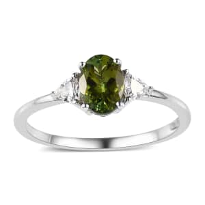 Premium Natural Calabar Green Tourmaline and Moissanite Ring in Platinum Over Sterling Silver (Size 10.0) 1.00 ctw