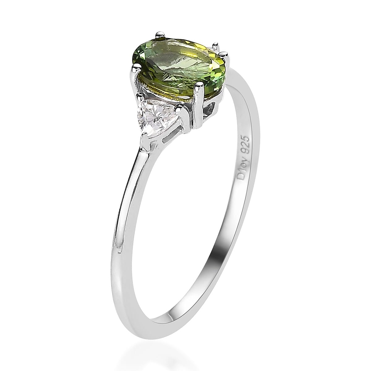 Premium Natural Calabar Green Tourmaline and Moissanite Ring in Platinum Over Sterling Silver (Size 10.0) 1.00 ctw