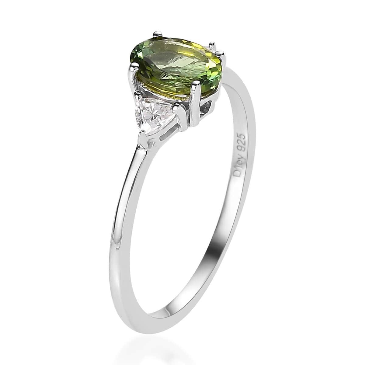 Premium Natural Calabar Green Tourmaline and Moissanite Ring in Platinum Over Sterling Silver (Size 10.0) 1.00 ctw image number 3