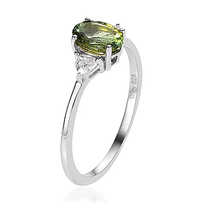 Premium Natural Calabar Green Tourmaline and Moissanite Ring in Platinum Over Sterling Silver (Size 10.0) 1.00 ctw