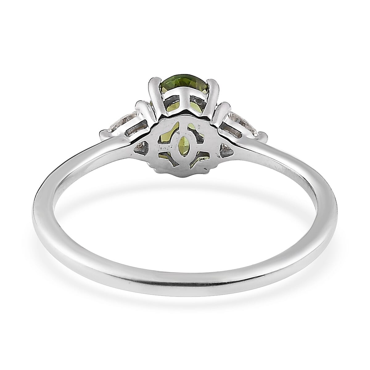 Premium Natural Calabar Green Tourmaline and Moissanite Ring in Platinum Over Sterling Silver (Size 10.0) 1.00 ctw
