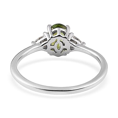 Premium Natural Calabar Green Tourmaline and Moissanite Ring in Platinum Over Sterling Silver (Size 10.0) 1.00 ctw