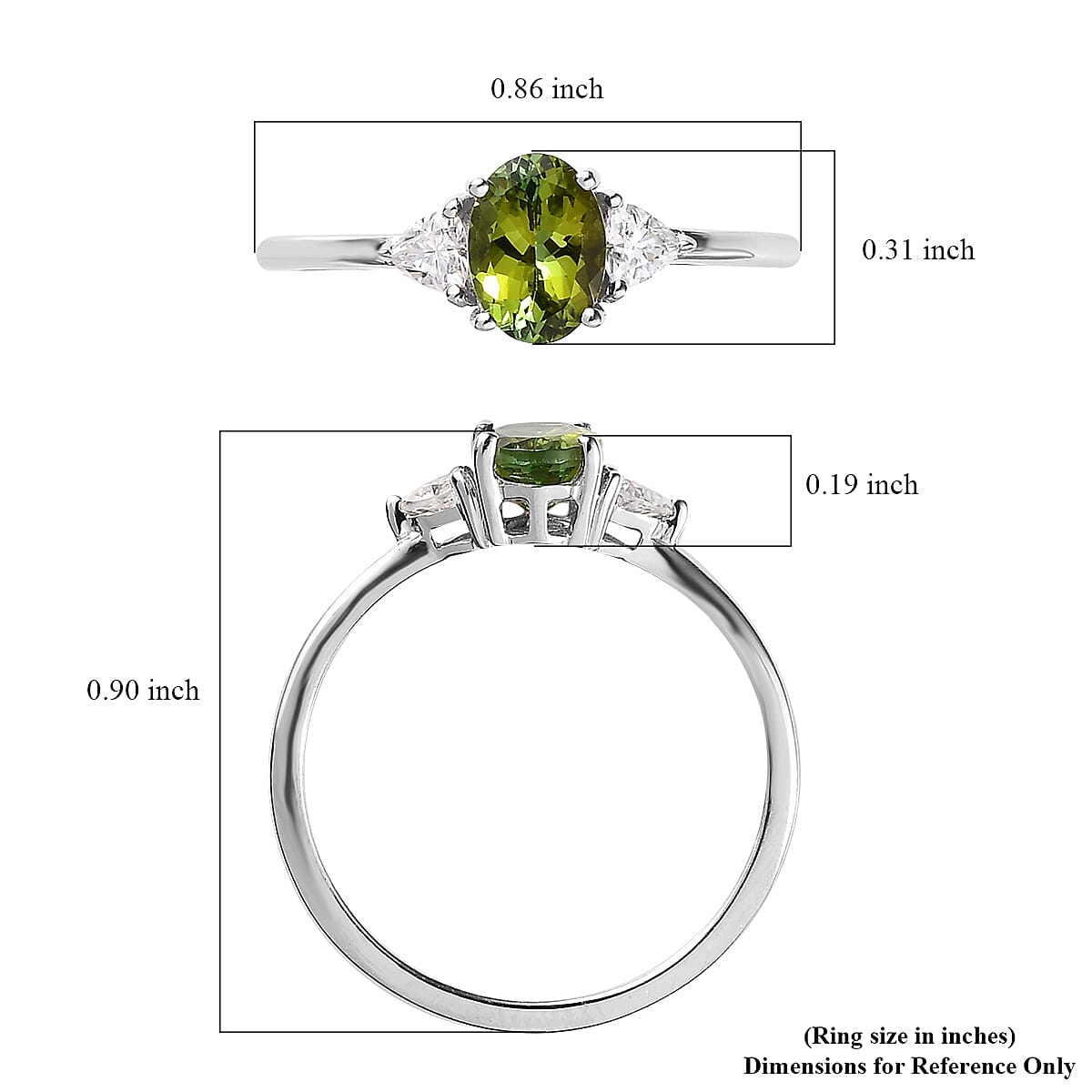Premium Natural Calabar Green Tourmaline and Moissanite Ring in Platinum Over Sterling Silver (Size 10.0) 1.00 ctw