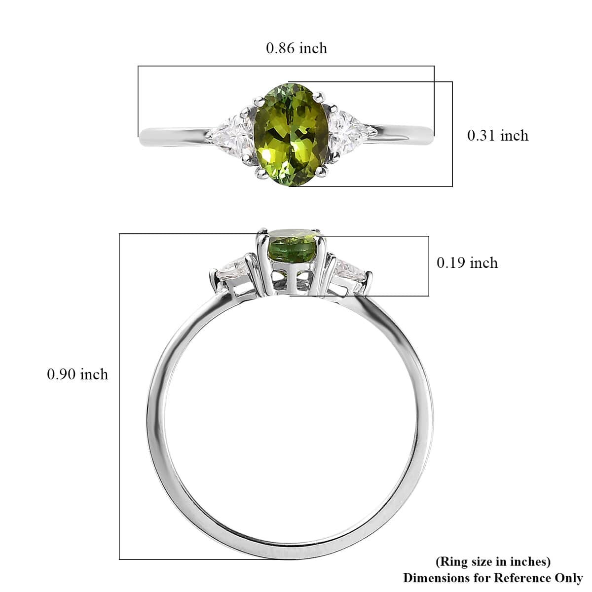 Premium Natural Calabar Green Tourmaline and Moissanite Ring in Platinum Over Sterling Silver (Size 10.0) 1.00 ctw image number 5