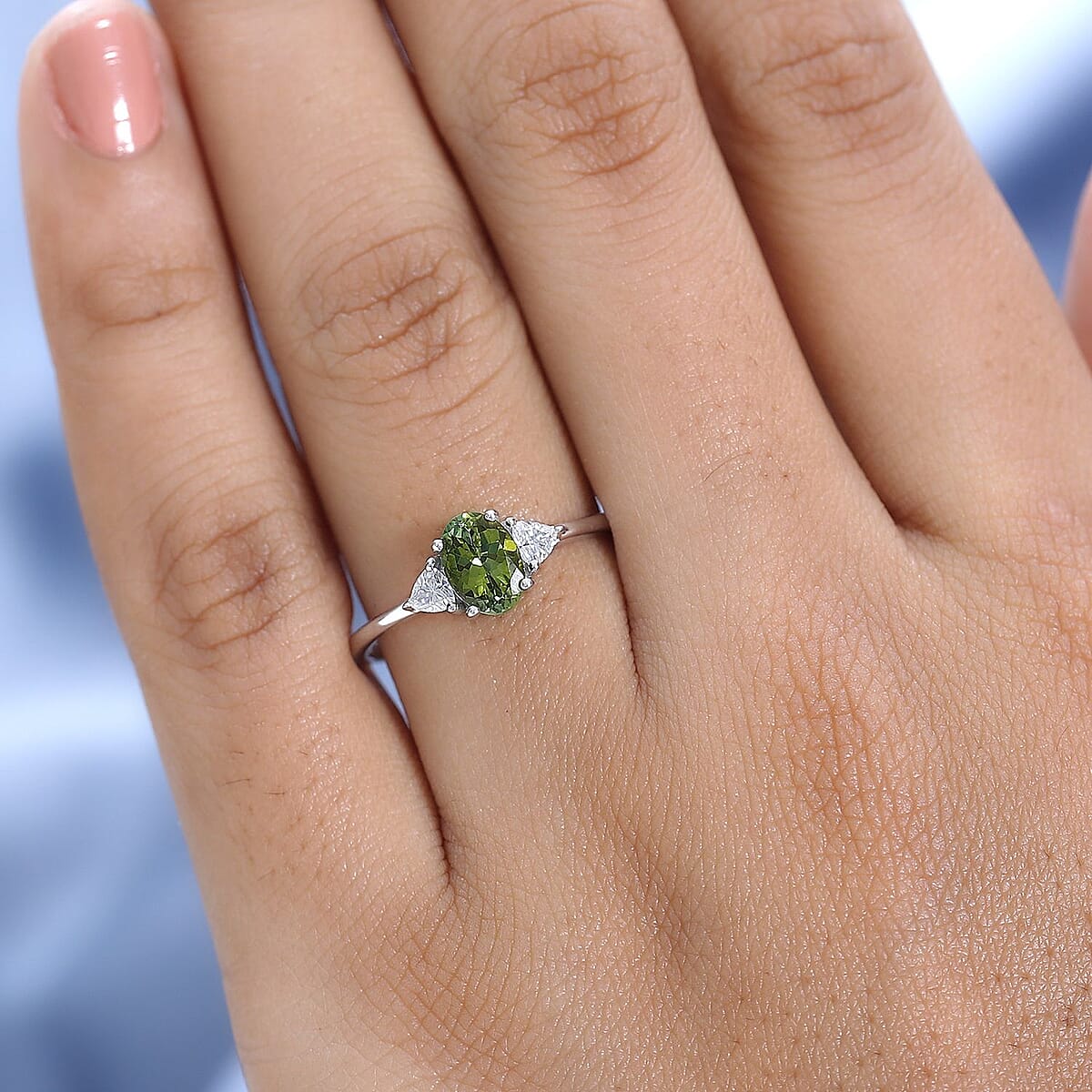 Premium Natural Calabar Green Tourmaline and Moissanite Ring in Platinum Over Sterling Silver (Size 9.0) 1.00 ctw image number 2
