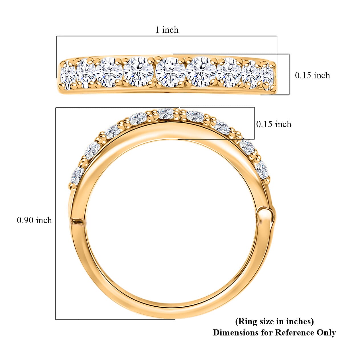 Moissanite 1.00 ctw Arthritis Half Eternity Band Ring in Vermeil Yellow Gold Over Sterling Silver (Size 10.0)  image number 6