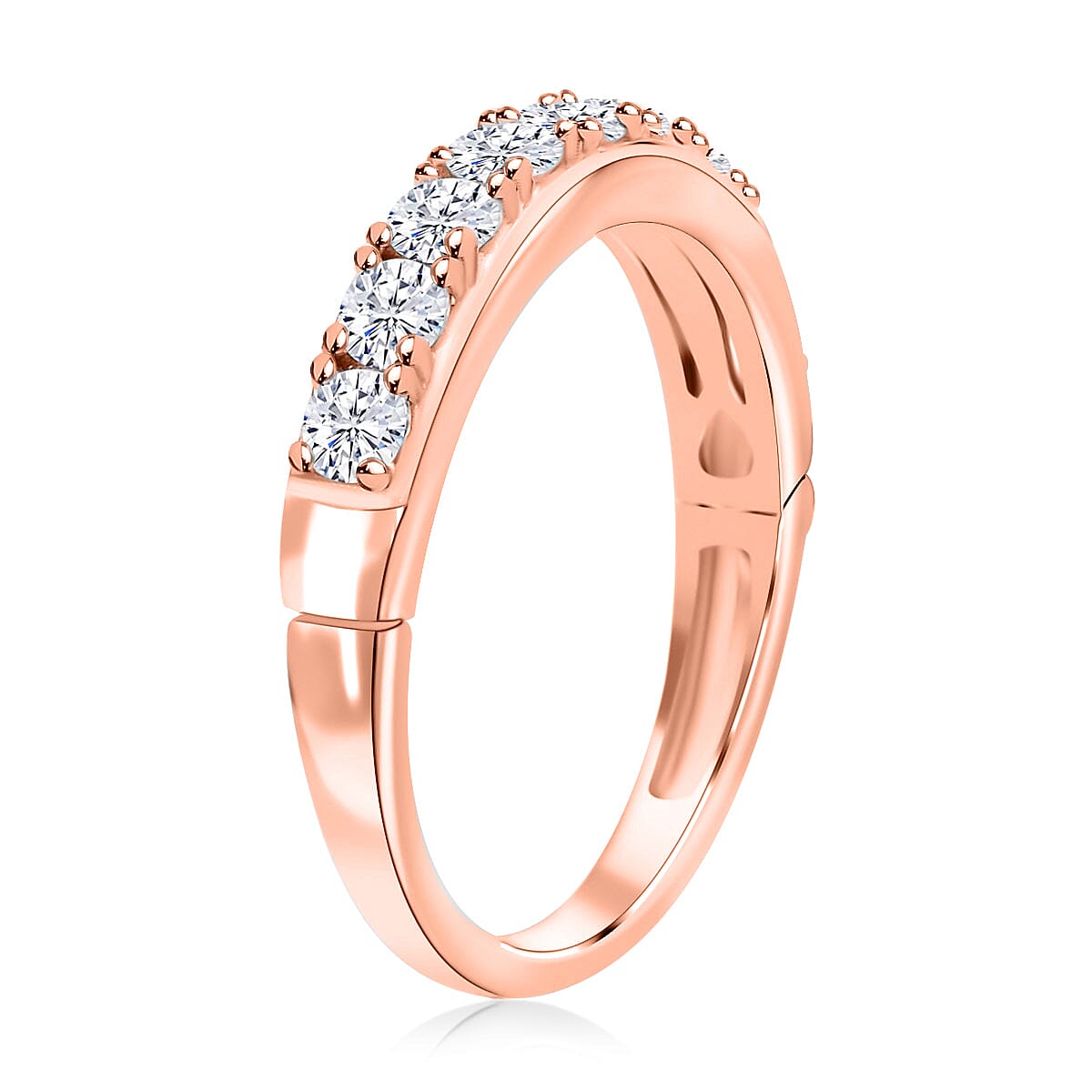 Moissanite 1.00 ctw Arthritis Half Eternity Band Ring in Vermeil Rose Gold Over Sterling Silver (Size 7.0)  image number 3