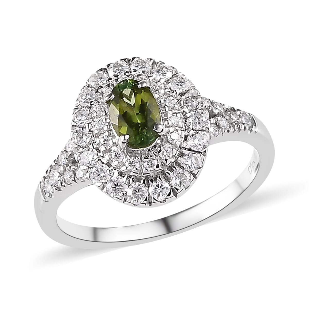Premium Calabar Tourmaline and Moissanite Double Halo Ring in Platinum Over Sterling Silver (Size 10.0) 1.00 ctw image number 0