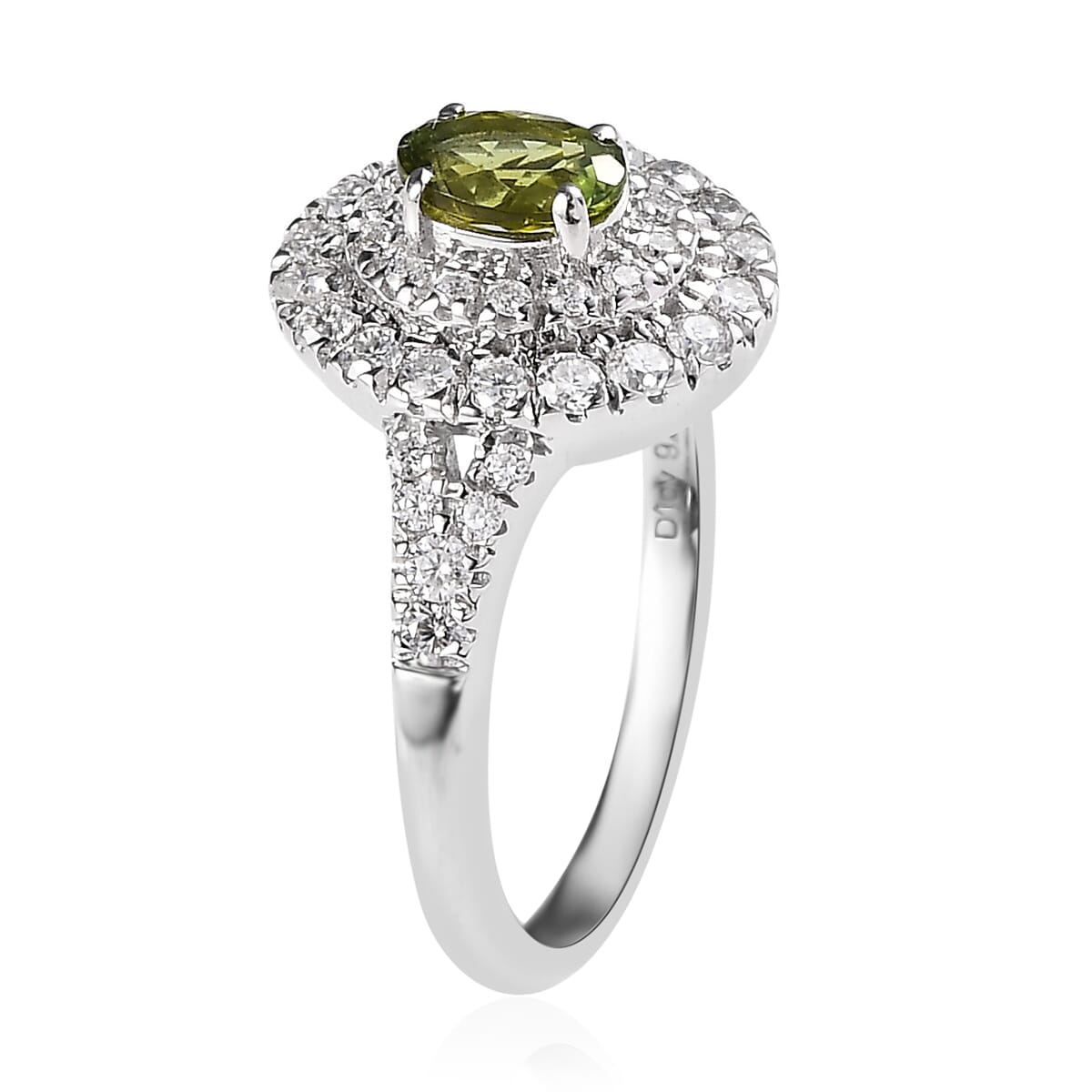 Premium Calabar Tourmaline and Moissanite Double Halo Ring in Platinum Over Sterling Silver (Size 10.0) 1.00 ctw image number 3
