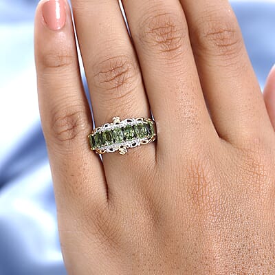 Premium Natural Calabar Green Tourmaline 7 Stone Ring in Vermeil YG and Platinum Over Sterling Silver (Size 6.0) 1.75 ctw