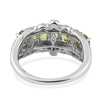 Premium Natural Calabar Green Tourmaline 7 Stone Ring in Vermeil YG and Platinum Over Sterling Silver (Size 6.0) 1.75 ctw