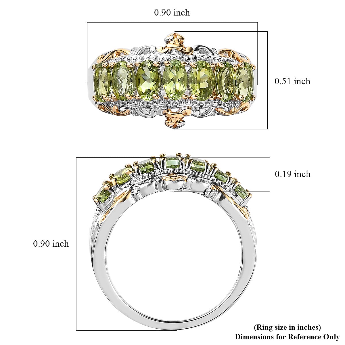 Premium Natural Calabar Green Tourmaline 7 Stone Ring in Vermeil YG and Platinum Over Sterling Silver (Size 6.0) 1.75 ctw