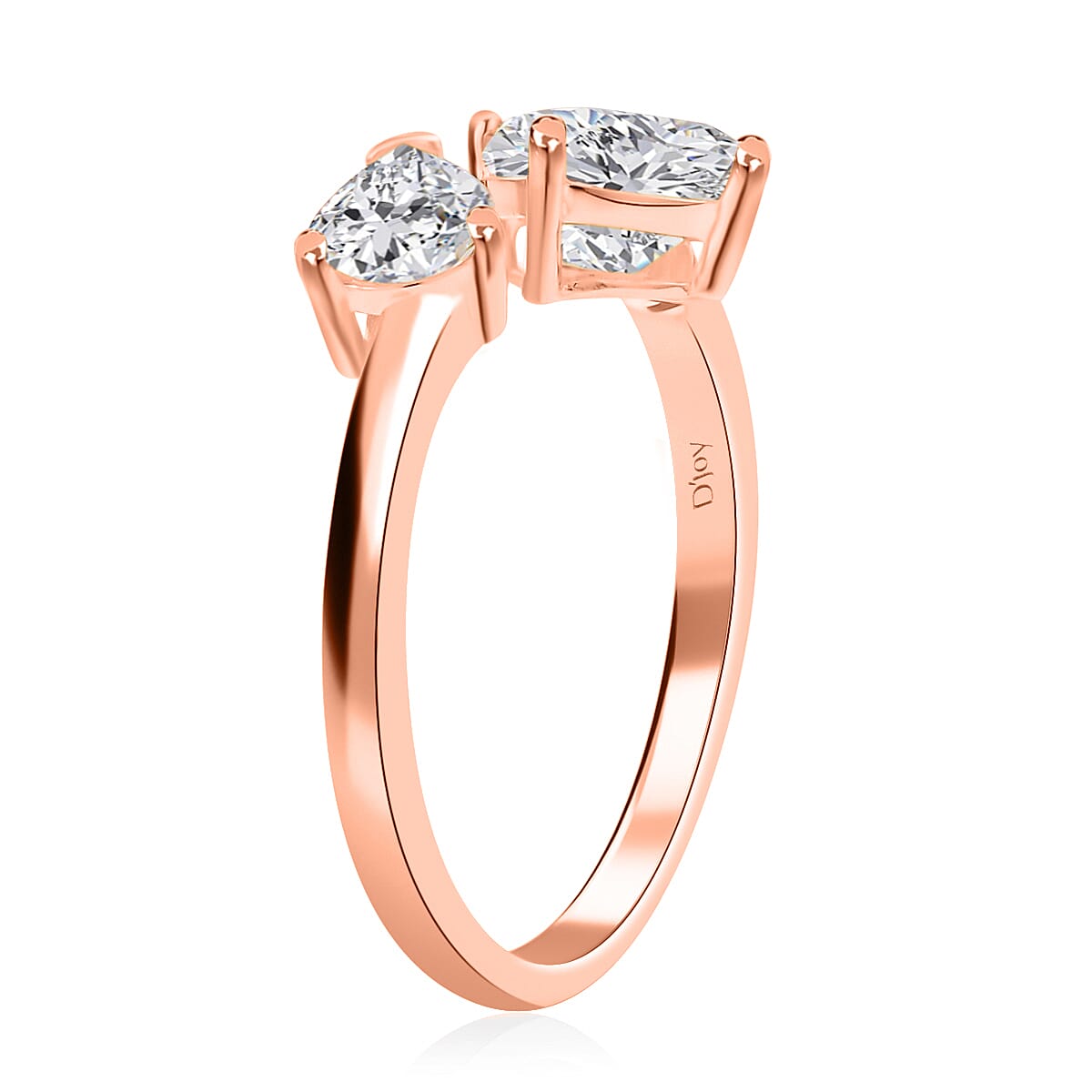 Moissanite Bypass Ring in Vermeil Rose Gold Over Sterling Silver, Open Band Ring, Moissanite Ring, Two Stone Ring 2.35 ctw (Size 9.0) image number 3