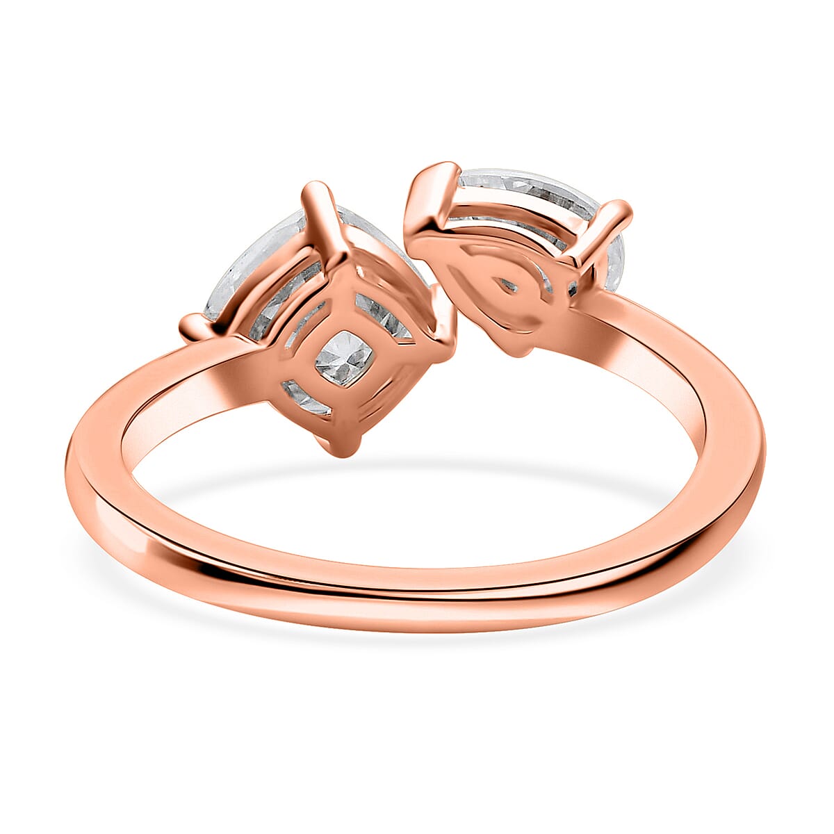 Moissanite Bypass Ring in Vermeil Rose Gold Over Sterling Silver, Open Band Ring, Moissanite Ring, Two Stone Ring 2.35 ctw (Size 9.0) image number 4