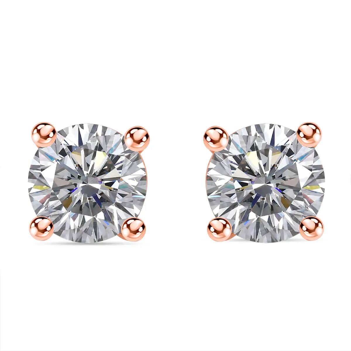 Emperor Cut Moissanite 1.60 ctw Solitaire Stud Earrings in Vermeil Rose Gold Over Sterling Silver image number 0