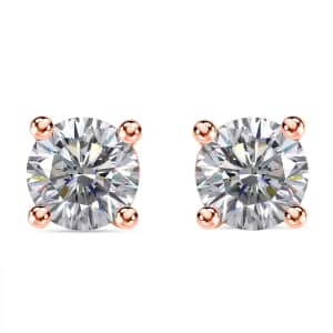 Emperor Cut Moissanite 1.60 ctw Solitaire Stud Earrings in Vermeil Rose Gold Over Sterling Silver