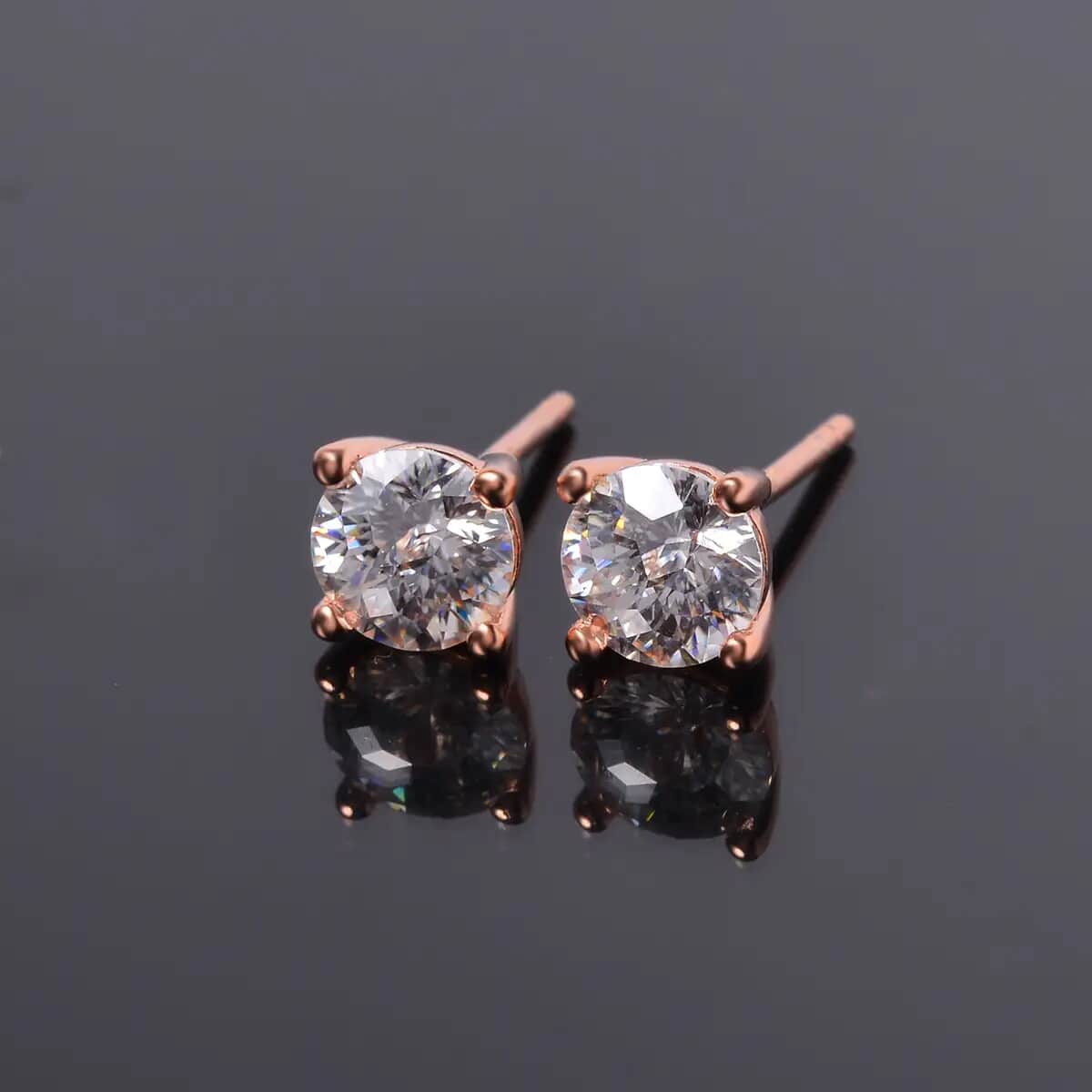 Emperor Cut Moissanite 1.60 ctw Solitaire Stud Earrings in Vermeil Rose Gold Over Sterling Silver image number 1