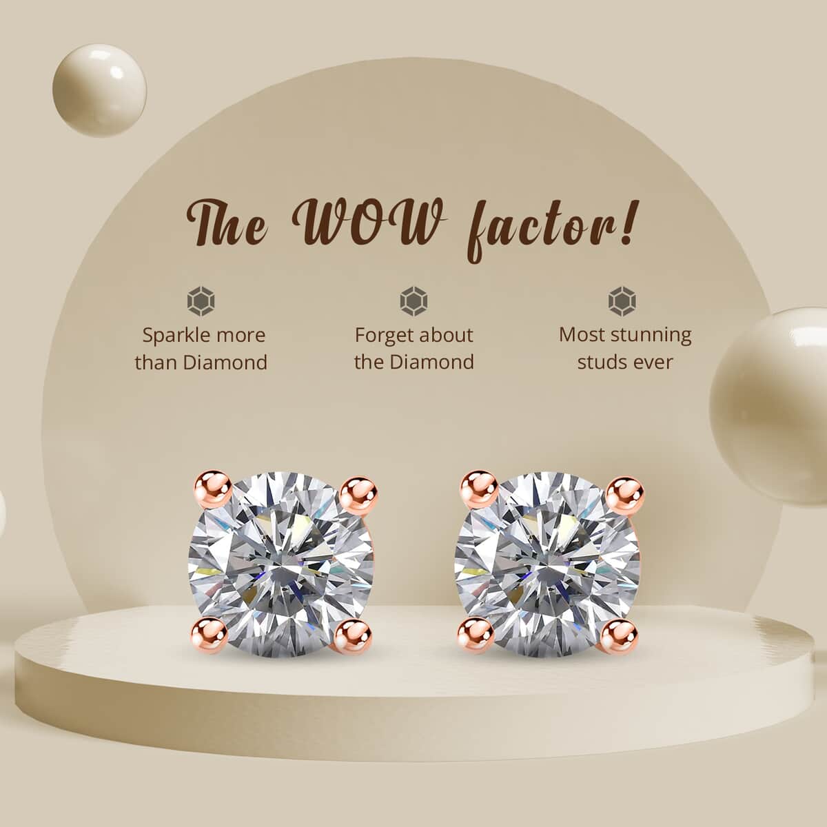 Emperor Cut Moissanite 1.60 ctw Solitaire Stud Earrings in Vermeil Rose Gold Over Sterling Silver image number 4