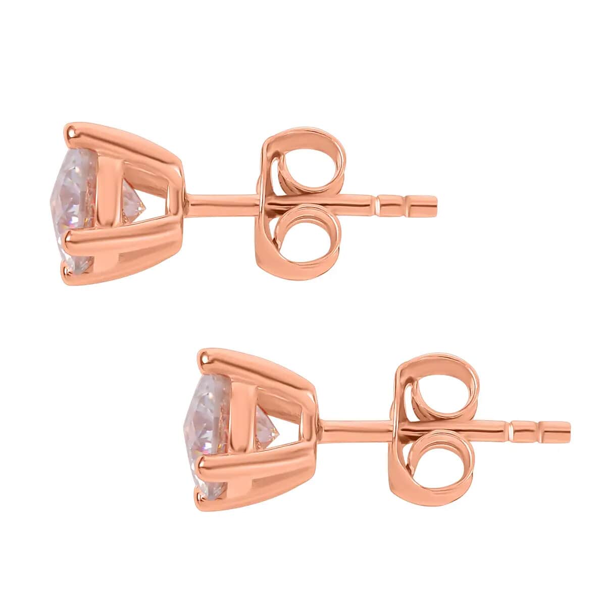 Emperor Cut Moissanite 1.60 ctw Solitaire Stud Earrings in Vermeil Rose Gold Over Sterling Silver image number 5