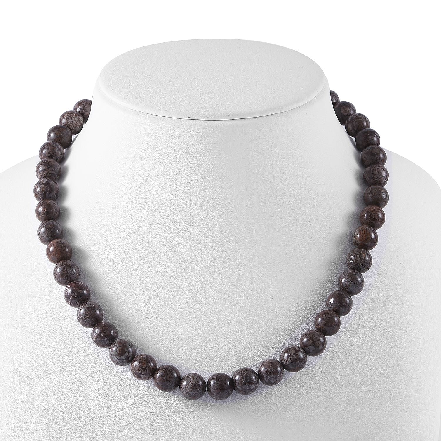 Brown Snowflake Jasper 10mm Beaded Necklace 18 Inches in Sterling Silver 300.00 ctw