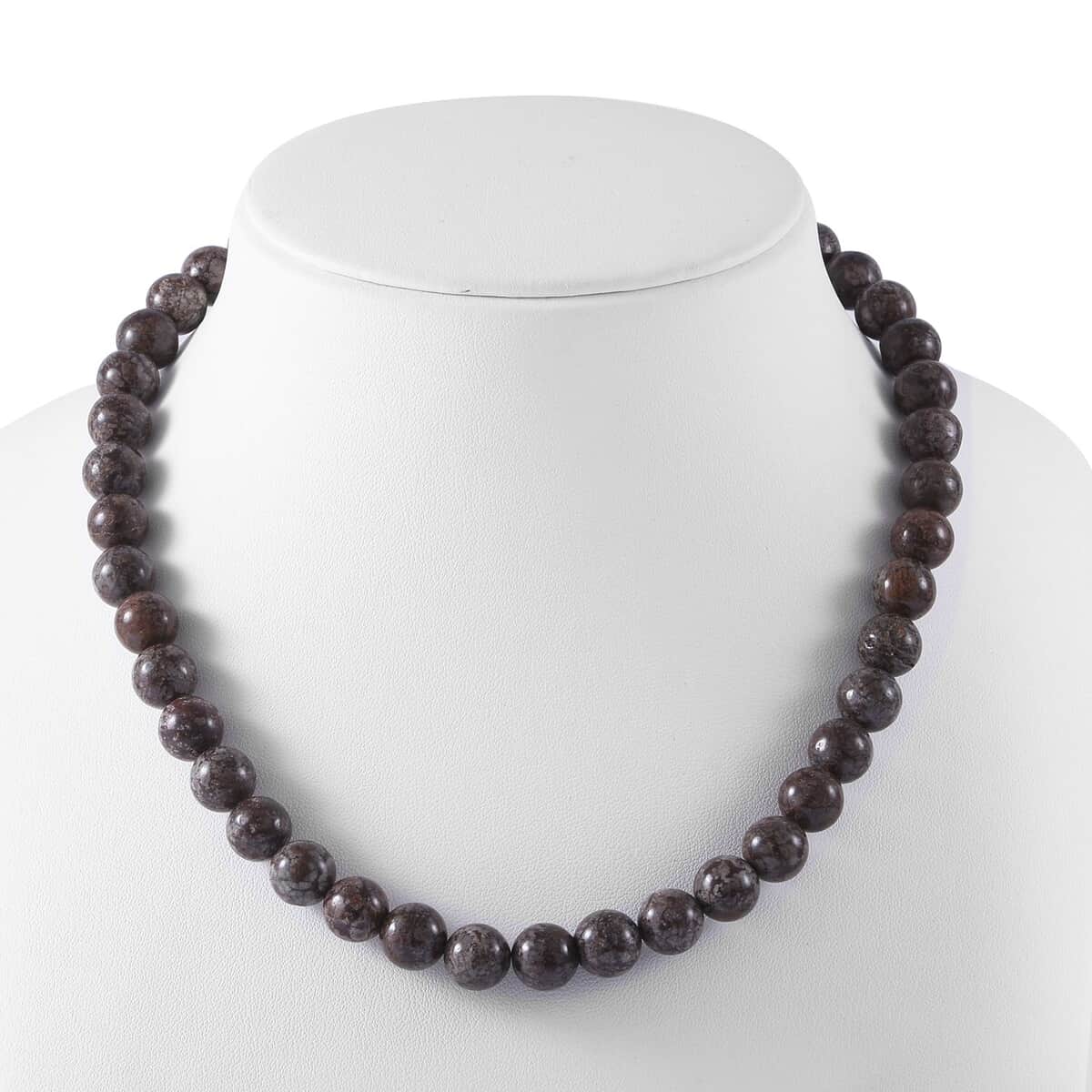 Brown Snowflake Jasper 10mm Beaded Necklace 18 Inches in Sterling Silver 300.00 ctw image number 1