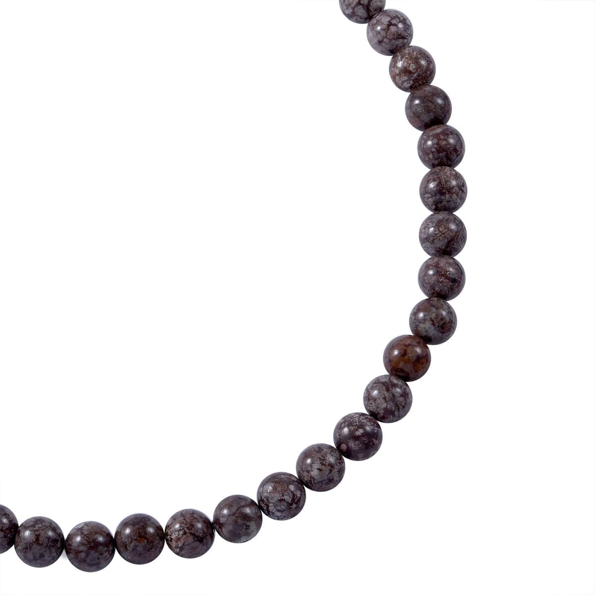 Brown Snowflake Jasper 10mm Beaded Necklace 18 Inches in Sterling Silver 300.00 ctw image number 2