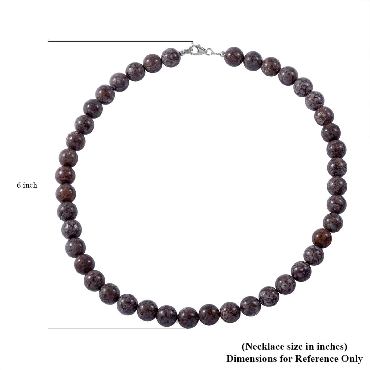 Brown Snowflake Jasper 10mm Beaded Necklace 18 Inches in Sterling Silver 300.00 ctw image number 4