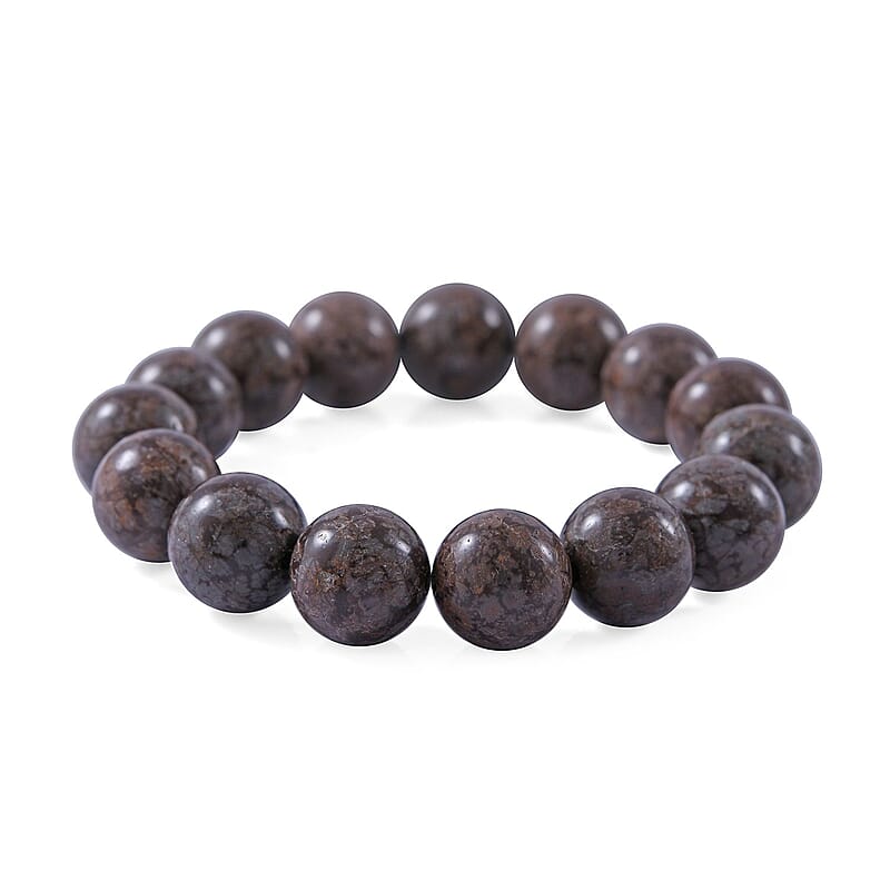Brown Snowflake Jasper 12mm 200.00 ctw Beaded Stretch Bracelet