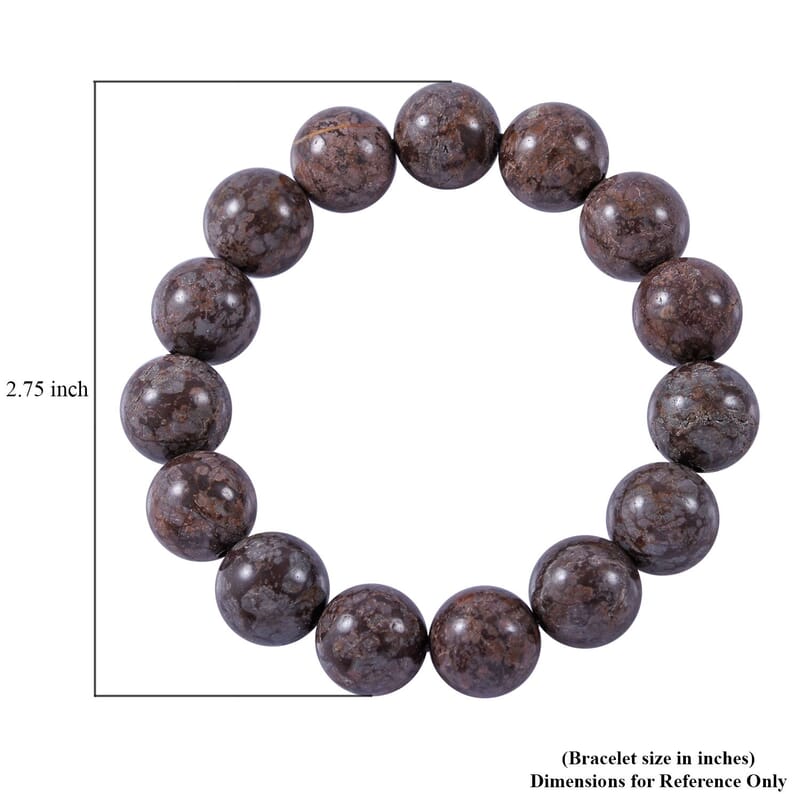 Brown Snowflake Jasper 12mm 200.00 ctw Beaded Stretch Bracelet