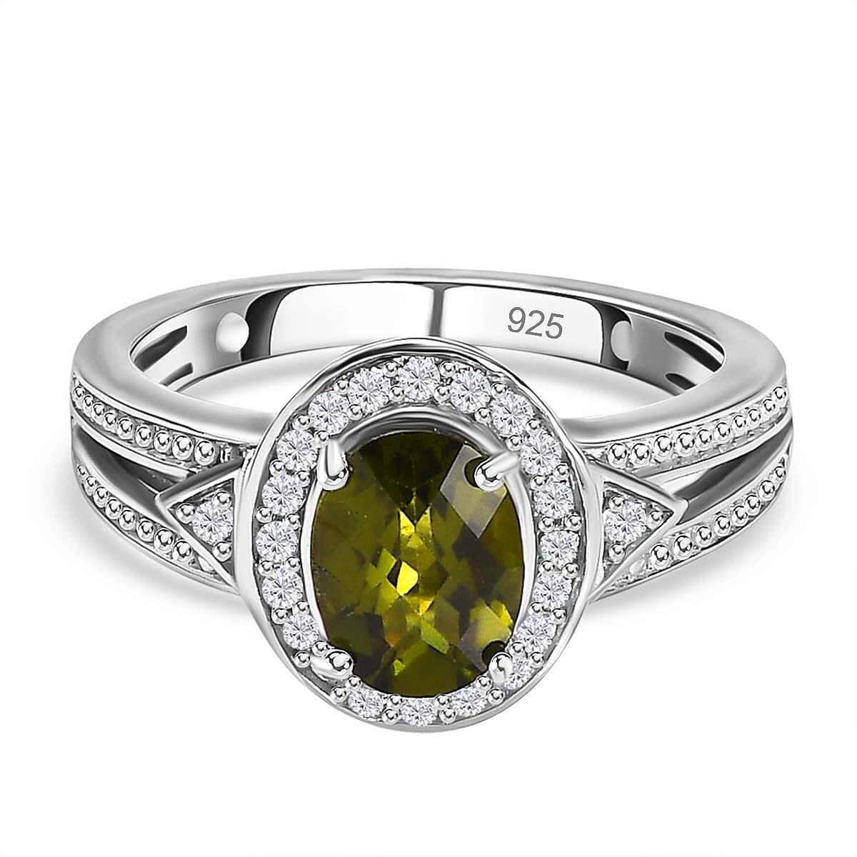 Premium Vesuvianite and White Zircon 1.77 ctw Ring in Platinum Over Sterling Silver (Size 11.5)