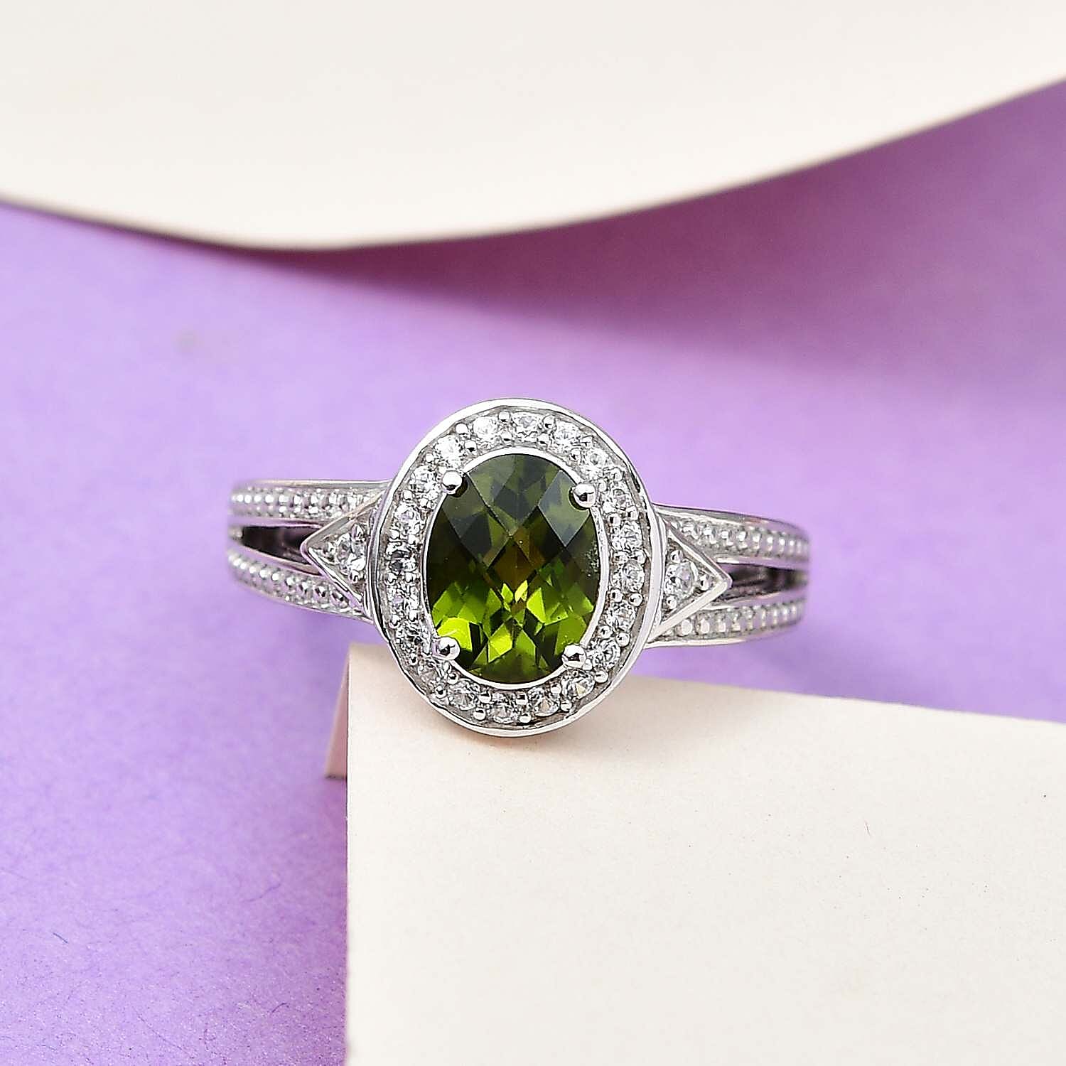 Premium Vesuvianite and White Zircon 1.77 ctw Ring in Platinum Over Sterling Silver (Size 11.5)