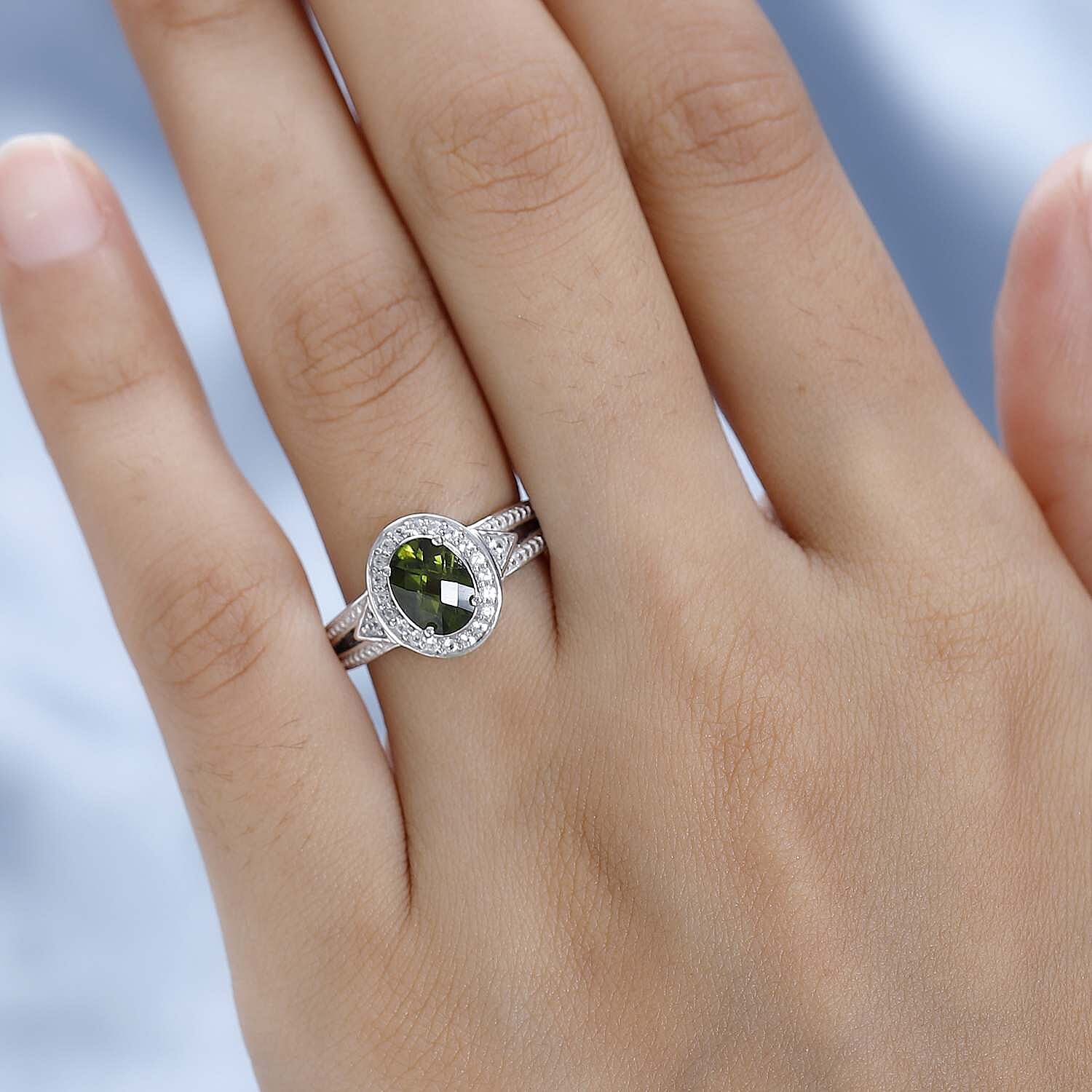 Premium Vesuvianite and White Zircon 1.77 ctw Ring in Platinum Over Sterling Silver (Size 11.5)