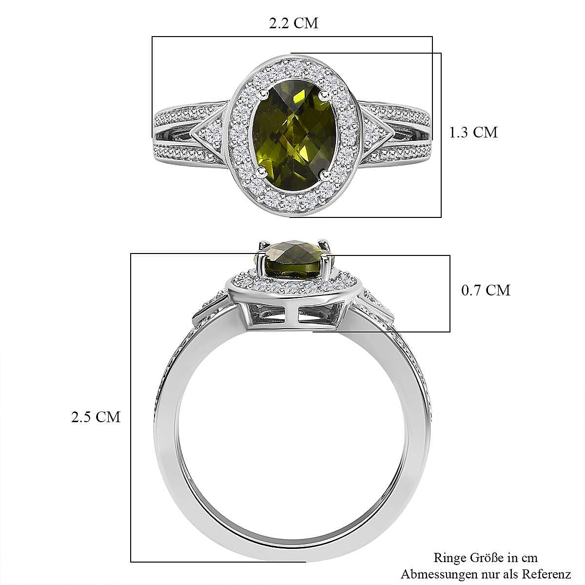 Premium Vesuvianite and White Zircon 1.77 ctw Ring in Platinum Over Sterling Silver (Size 11.5)