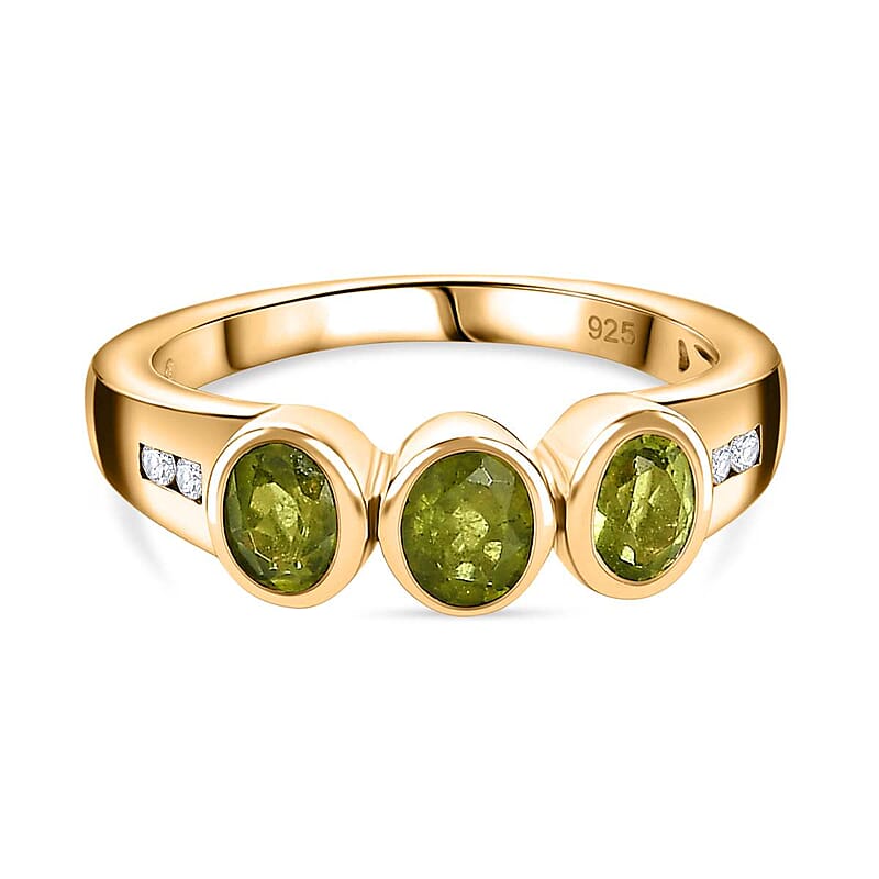 Vesuvianite and White Zircon 1.45 ctw Ring in Vermeil Yellow Gold Over Sterling Silver (Size 10)