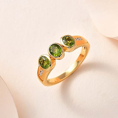 Vesuvianite and White Zircon 1.45 ctw Ring in Vermeil Yellow Gold Over Sterling Silver (Size 10)